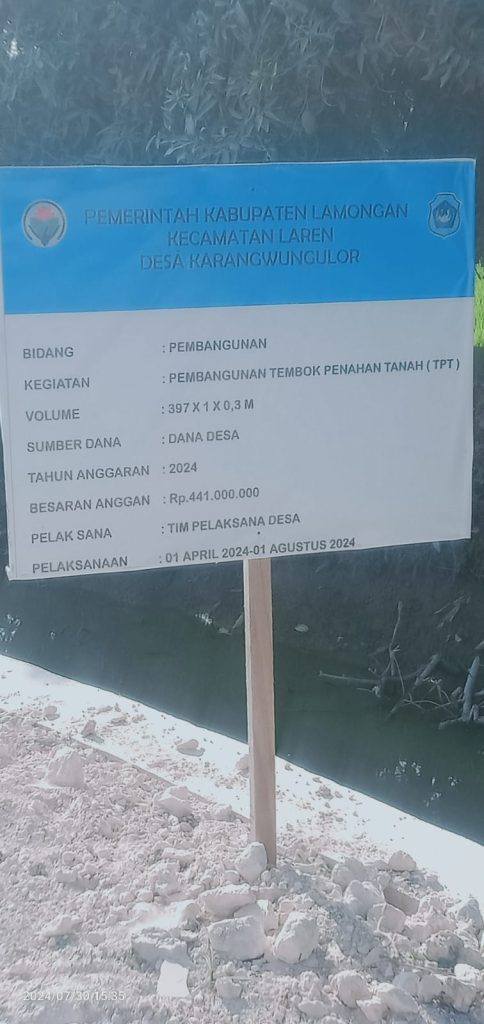 Pekerjaan Proyek TPT Karangwungulor di Duga Tidak Sesuai Spek dan Buat ajang Mencari Keuntungan  